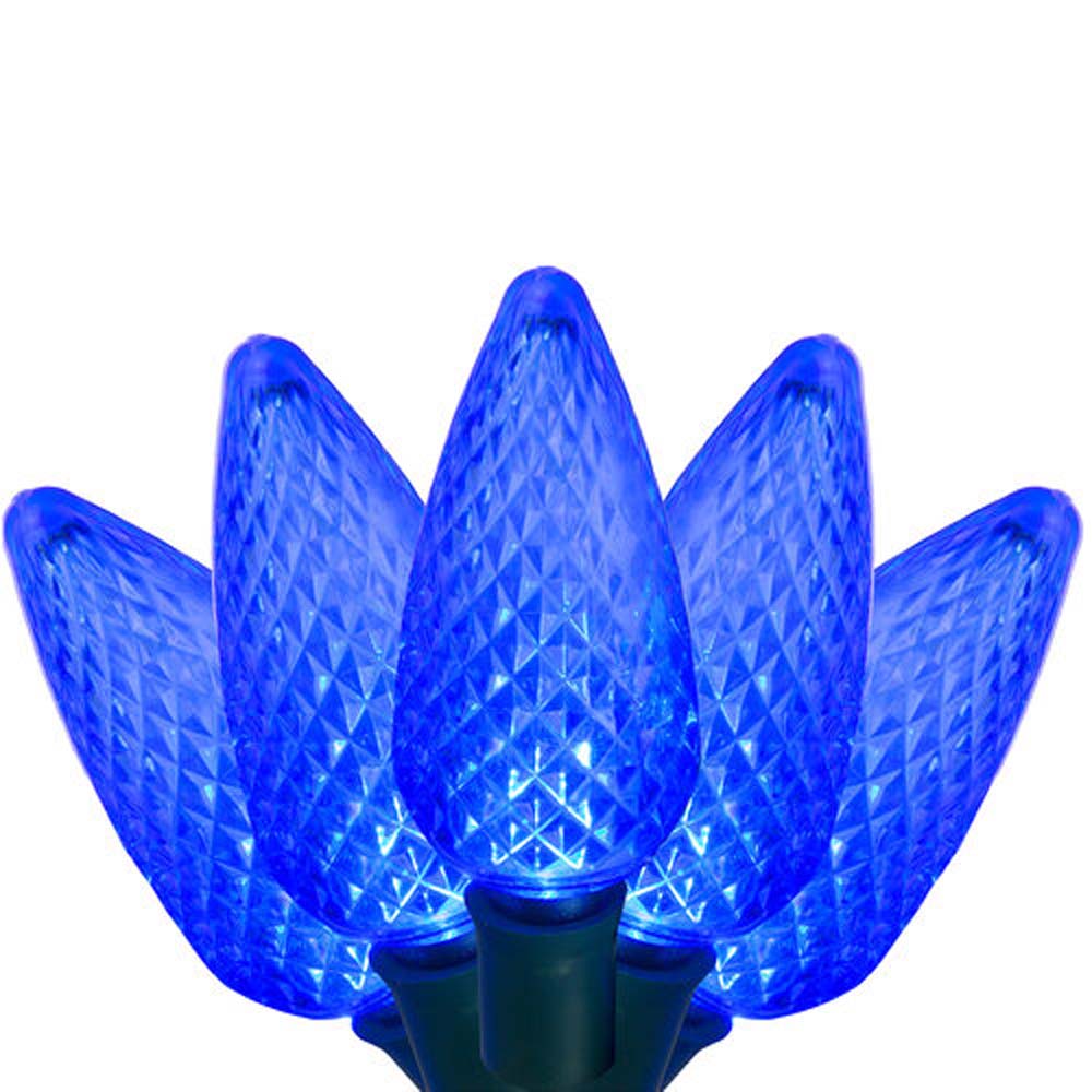 25 Blue C9 LED Christmas Lights 8" Spacing