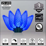 25 Blue C9 LED Christmas Lights 8" Spacing - BulbAmerica