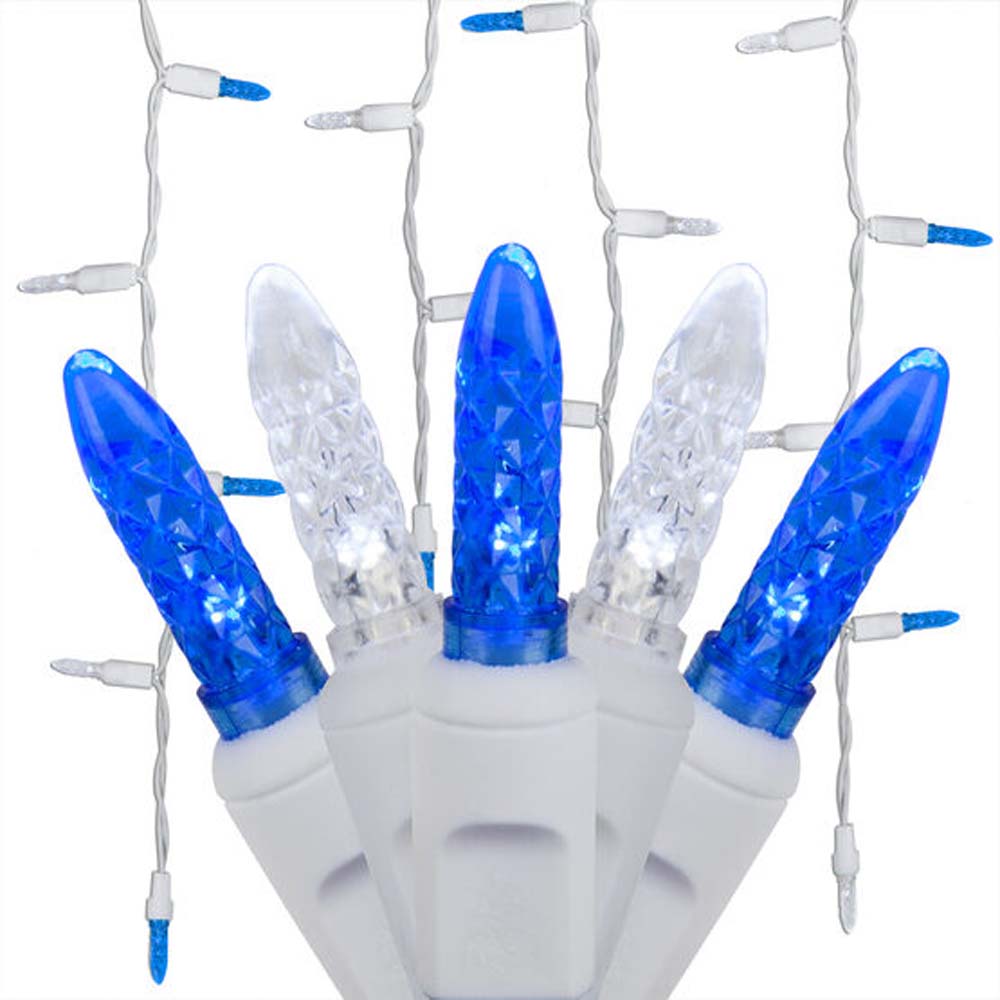 70 Blue White M5 LED Icicle Light Set with White Wire