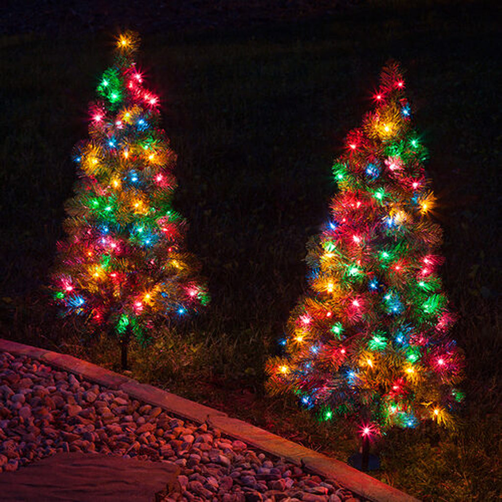 2 Trees - 2' Winchester Fir Walkway Tree, Multicolor Lights