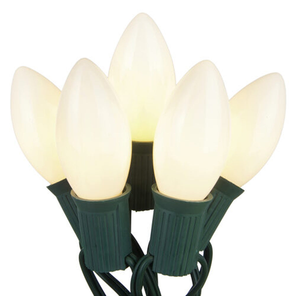 C9 White Opaque Steady 25 Light Set 12" Spacing
