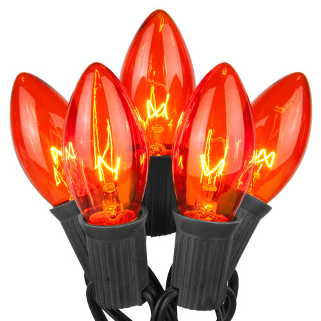 C9 Amber Transparent Steady 25 Light Set 12" Spacing