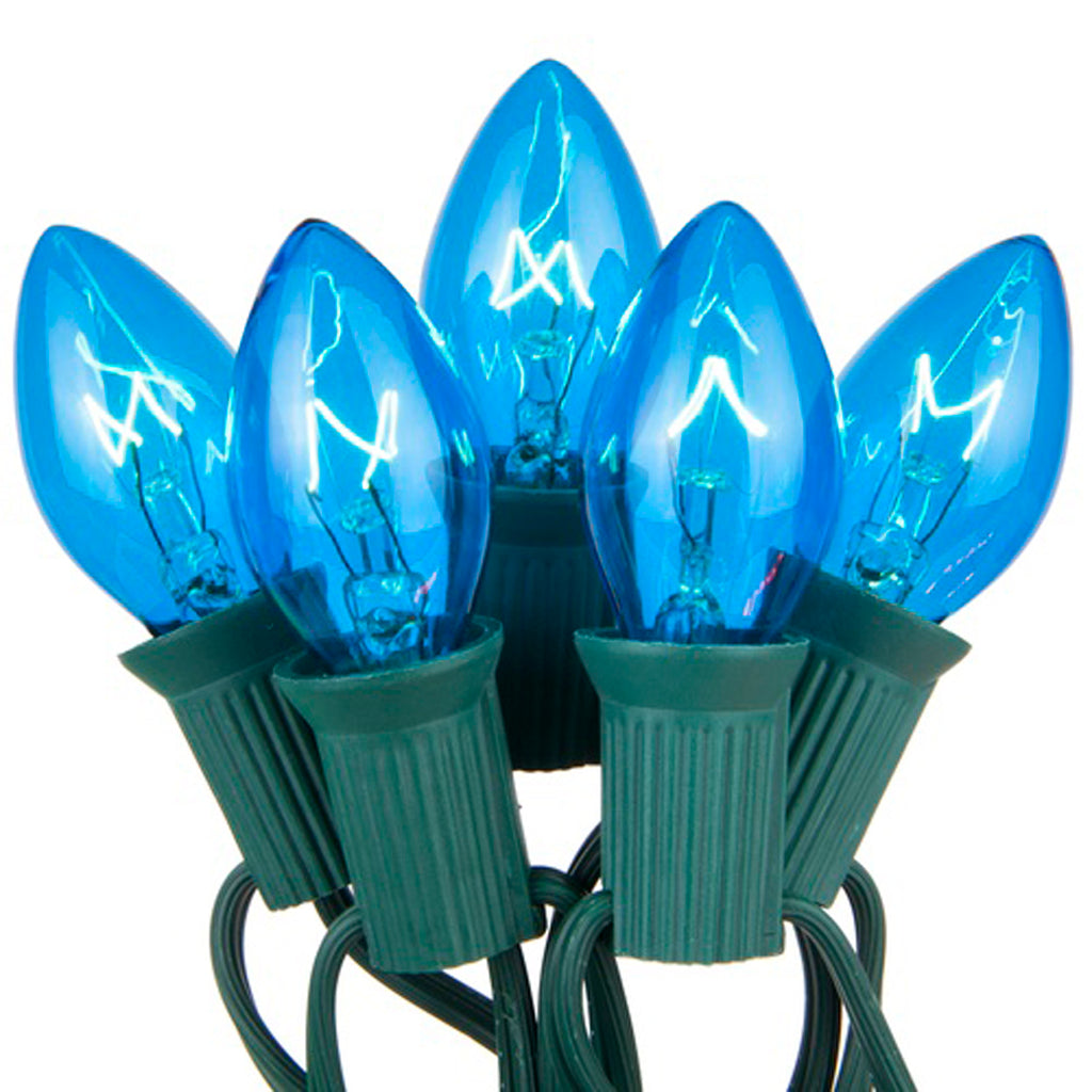C9 Blue Transparent Steady 25 Light Set 12" Spacing