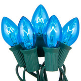 C9 Blue Transparent Steady 25 Light Set 12" Spacing