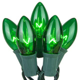 C9 Green Transparent Steady 25 Light Set 12" Spacing
