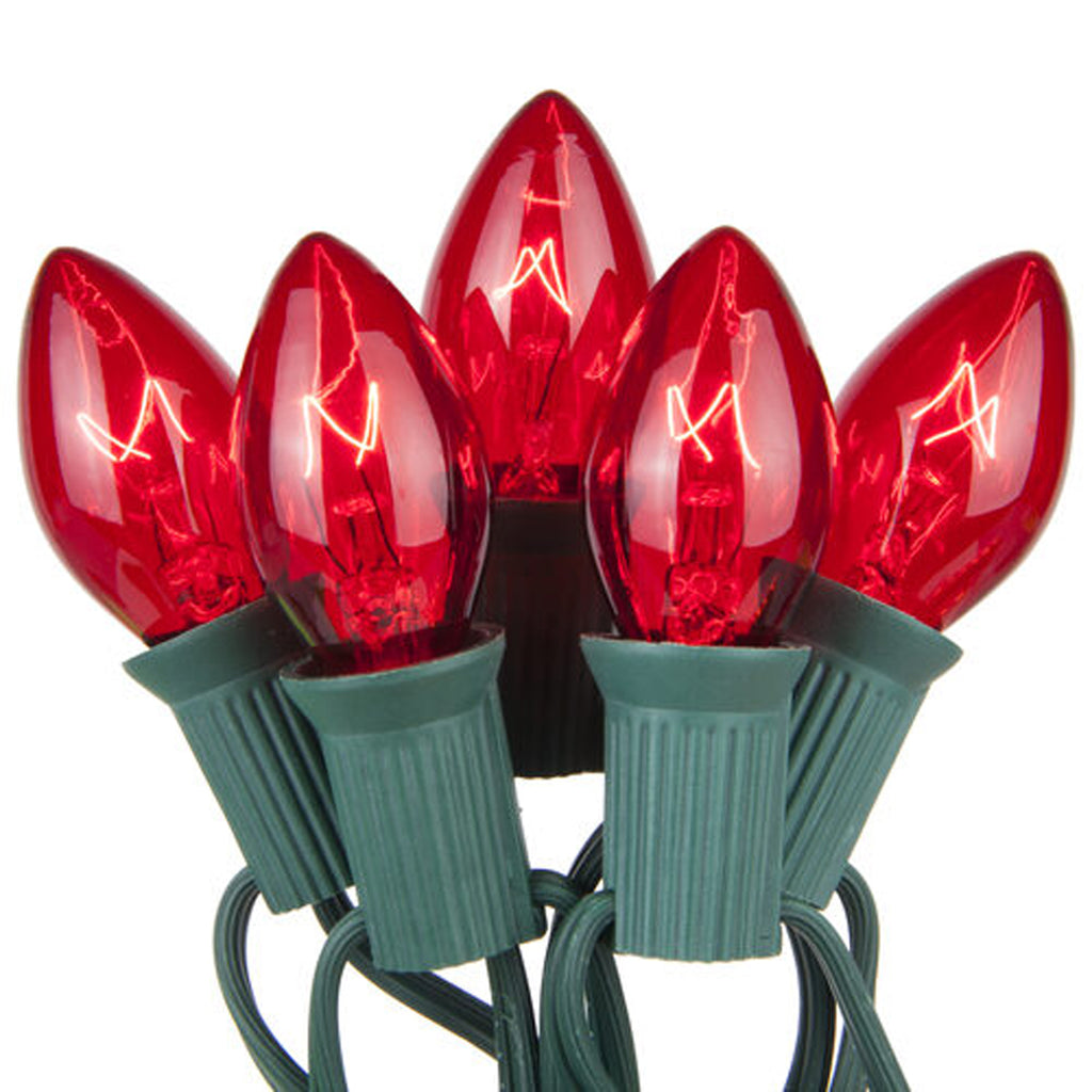 C9 Red Transparent Steady 25 Light Set 12" Spacing