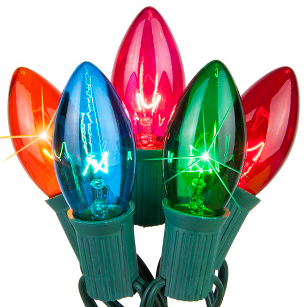 C9 Multi: Red, Blue, Amber, Green, Pink Transparent Twinkle 25 Set,