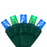 Wintergreen 70 5mm Blue Green LED Christmas Lights 4in. Spacing 120v