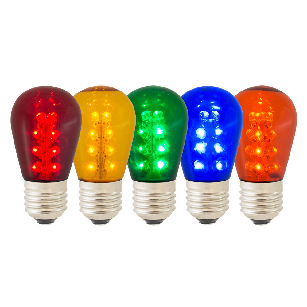 5Pk - Vickerman S14 LED E26 Base - Blue, Red, Green, White and Amber bulbs