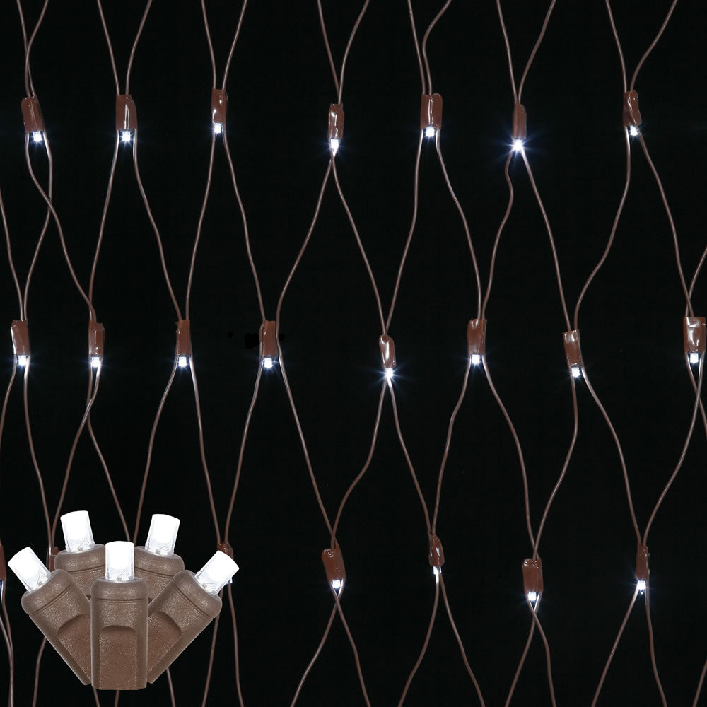 150 Pure White Wide Angle Net LED Lights 2Ft. x8Ft. Brown Wire Christmas set