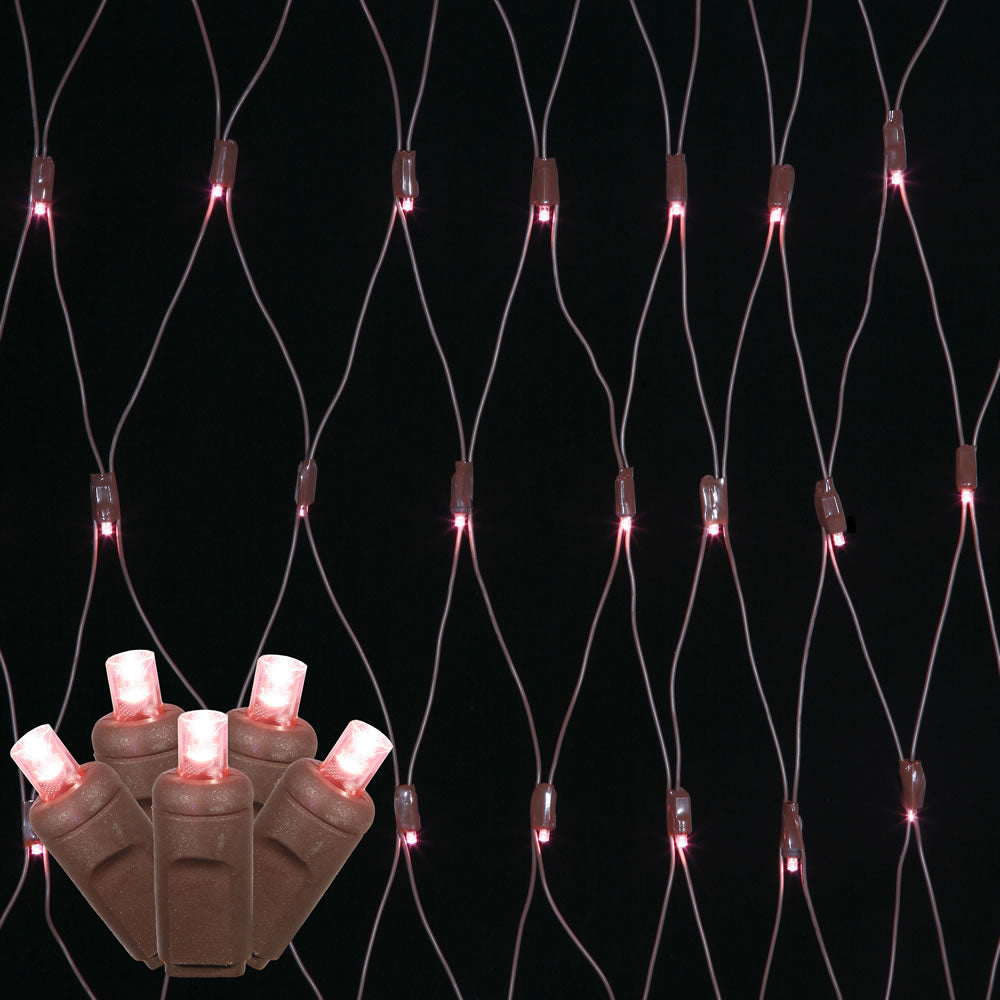 150 Pink Wide Angle Net LED Lights 2Ft. x 8Ft. Brown Wire Christmas set