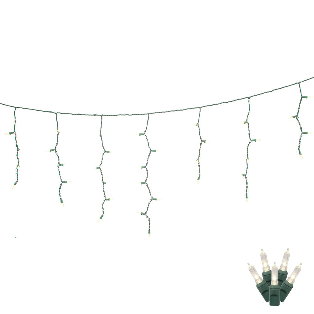 70 Warm White LED Lights / Green Wire 9Ft. Icicle Christmas Light Set
