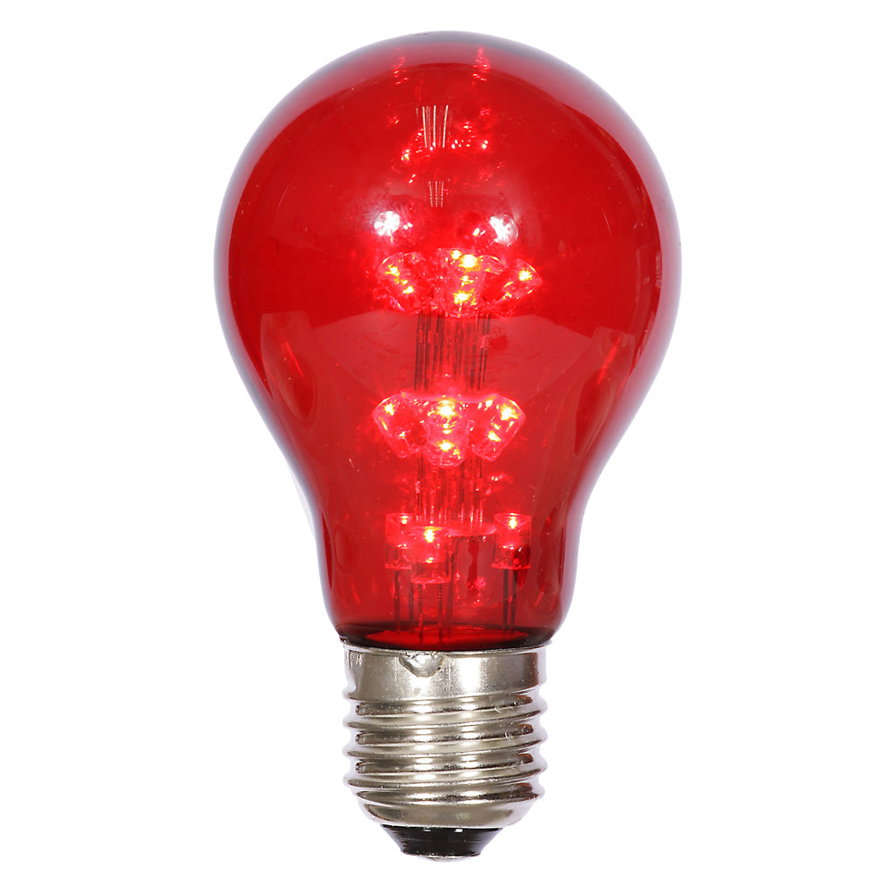 25PK - A19 LED Red Transparent Bulb E26 Nk Base