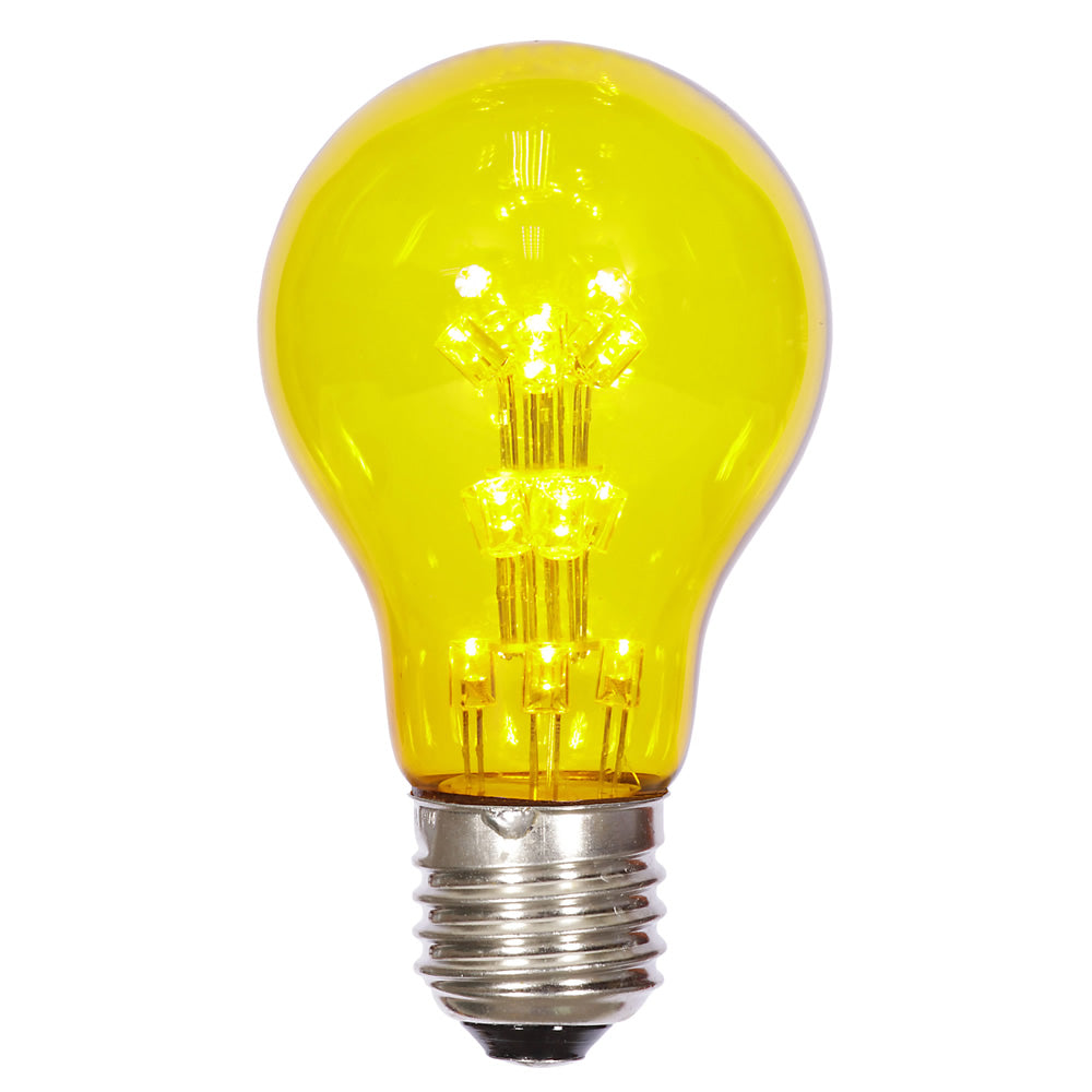 25PK - A19 LED Yellow Transparent Bulb E26 Nickel Base Bulb