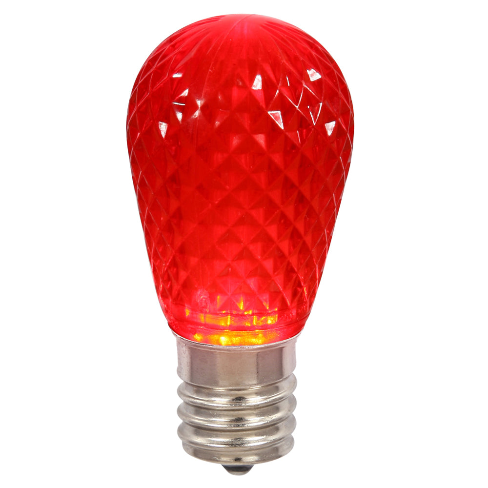 10PK - 0.96W 11S14 Faceted Red LED Replacement Christmas Light Bulb