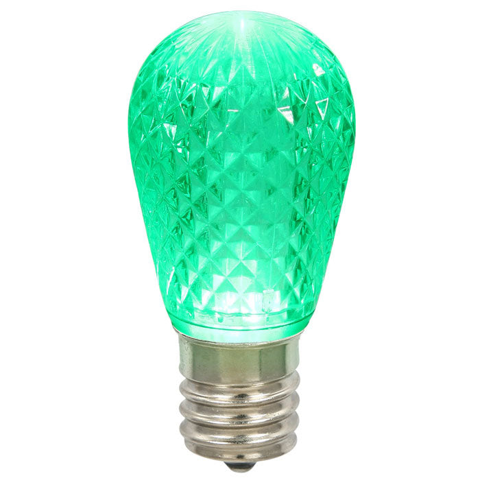 25 Pack - 0.96W 11S14 Faceted Green LED Replacement Christmas Light Bulb