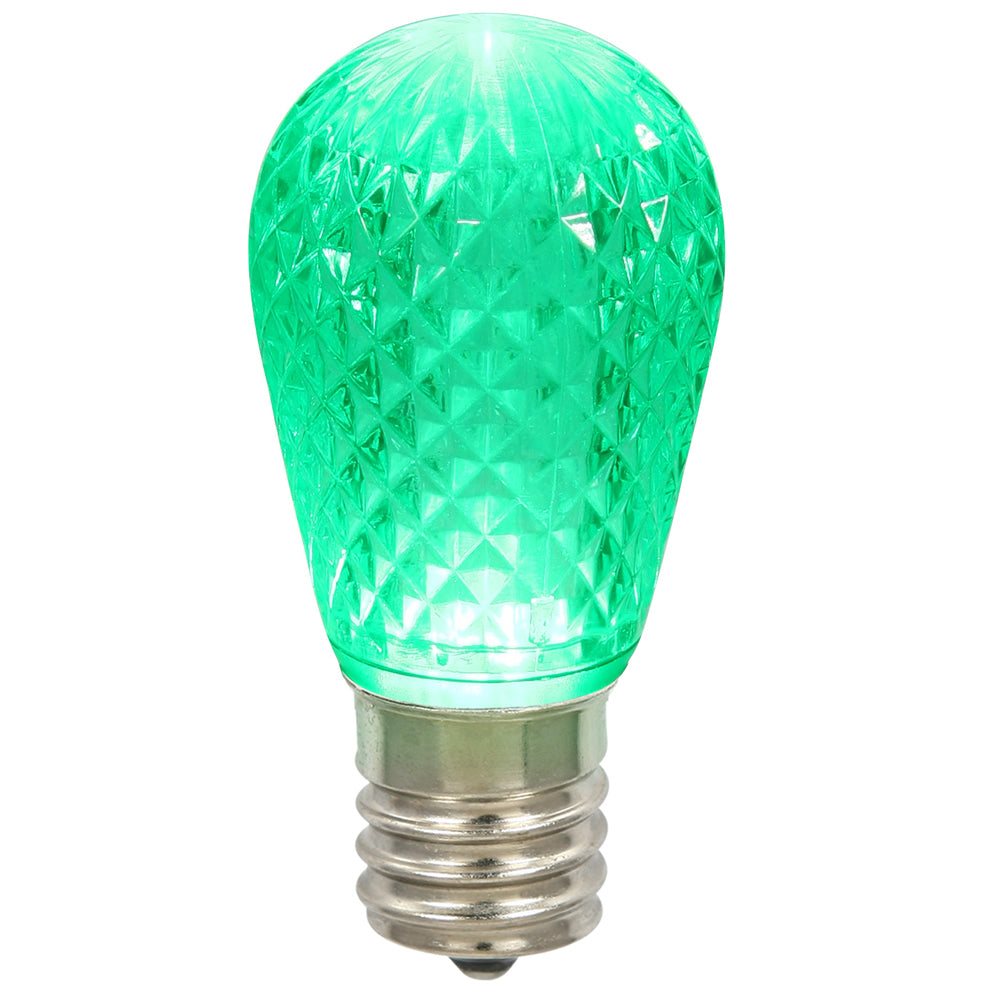 10PK - 0.96W 11S14 Faceted Green LED Replacement Christmas Light Bulb