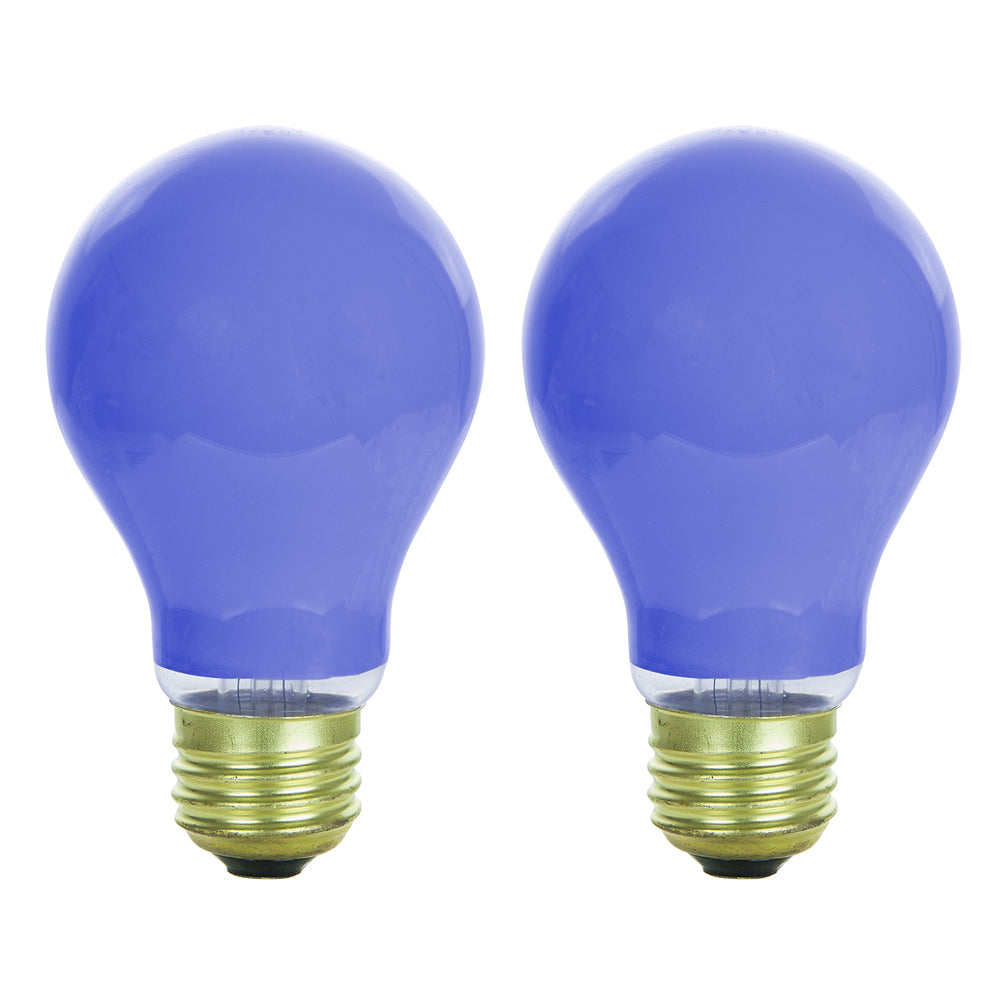 2Pk - Sunlite 60w A19 120v E26 Medium Base Ceramic Blue Colored Light Bulb