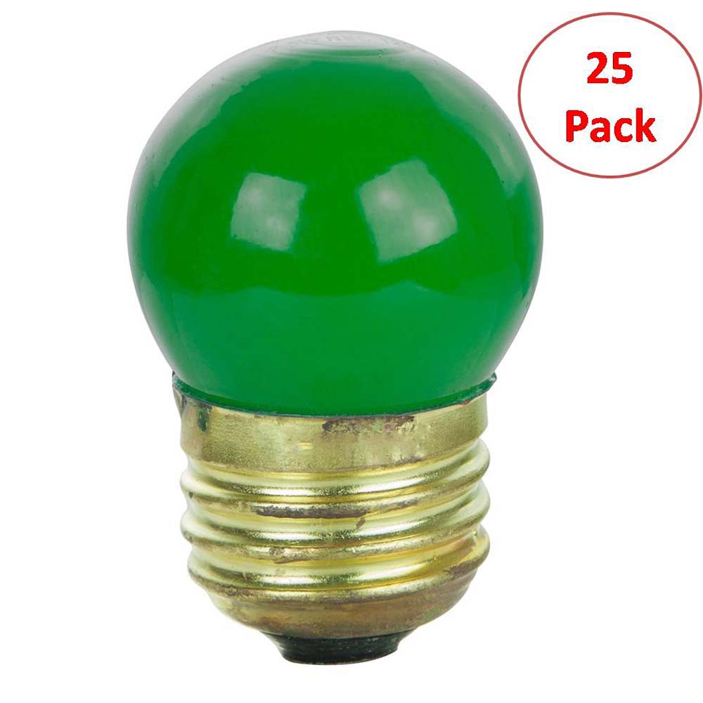 25Pk - Sunlite 7.5w S11 Colored Indicator Medium Base Ceramic Green Light Bulb