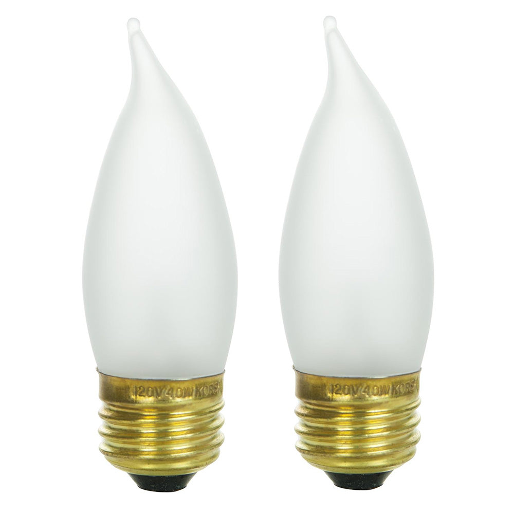 2Pk - SUNLITE 25w Flame Tip Chandelier Medium Base Frost Incandescent Bulb