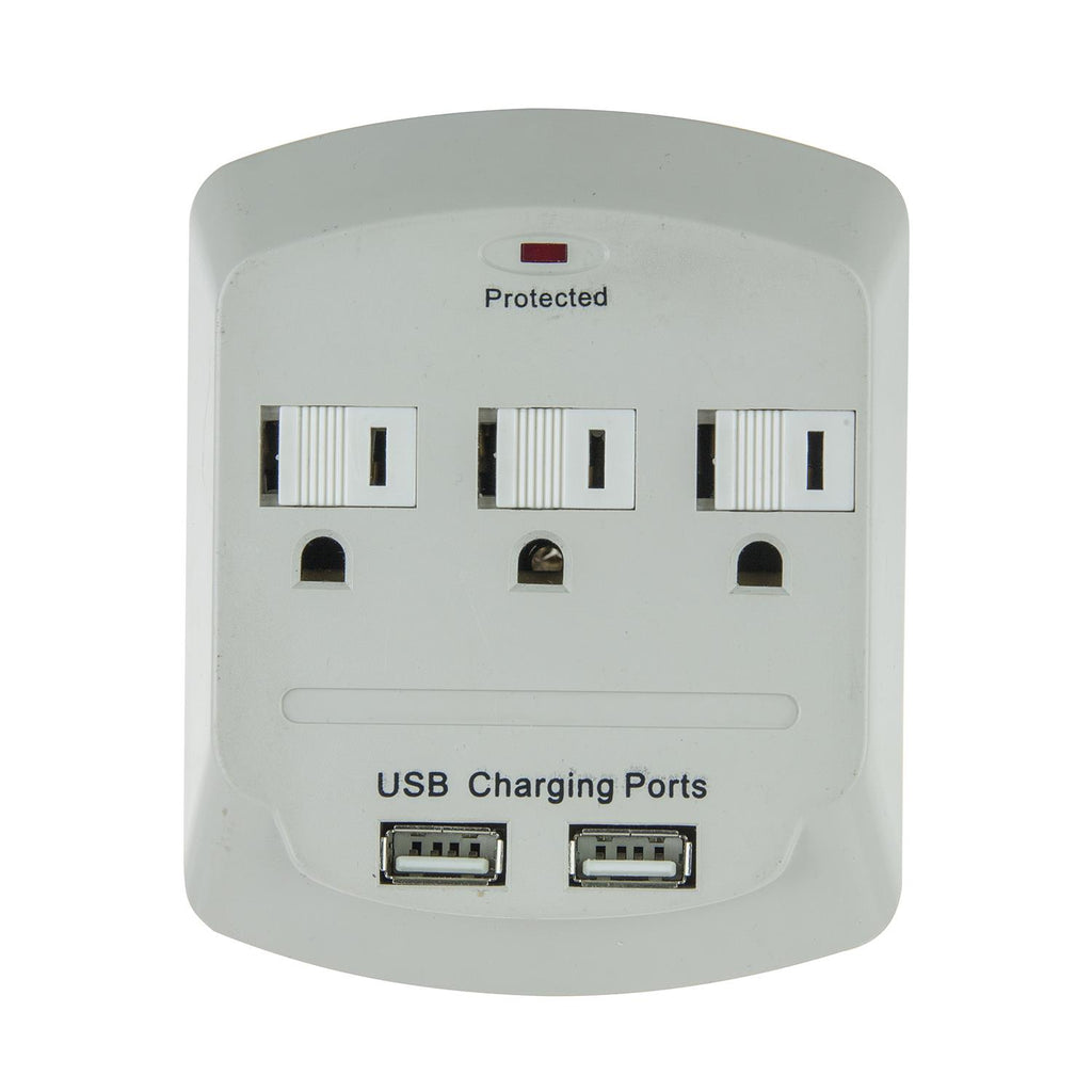 SUNLITE 3 Outlet Surge Protector with 2 USB Ports