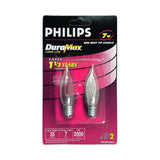 2Pk - Philips 7w 120v C7 CA5 Clear E12 Candelabra Mini Bent Tip Candle Light Bulb - BulbAmerica