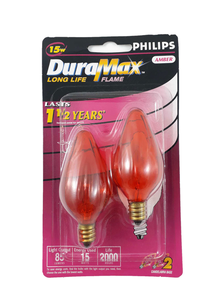 2pk- Philips 15W Amber Long life Decorative Candelabra Incandescent Light Bulb