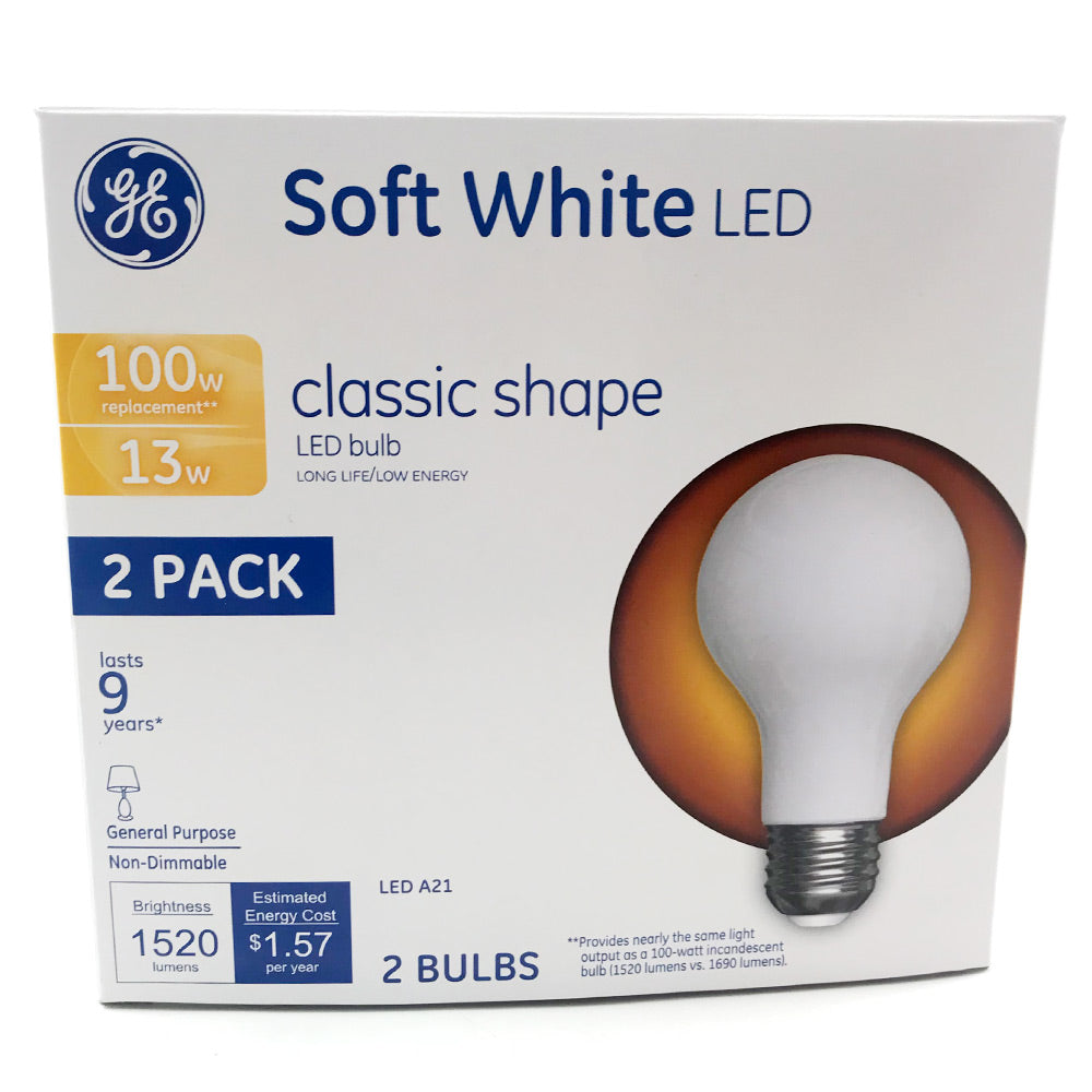 Modtager faktum kalender 2 Pk - GE 13W A21 Classic Shape LED Light Bulb - 2700K Soft White - 10 –  BulbAmerica