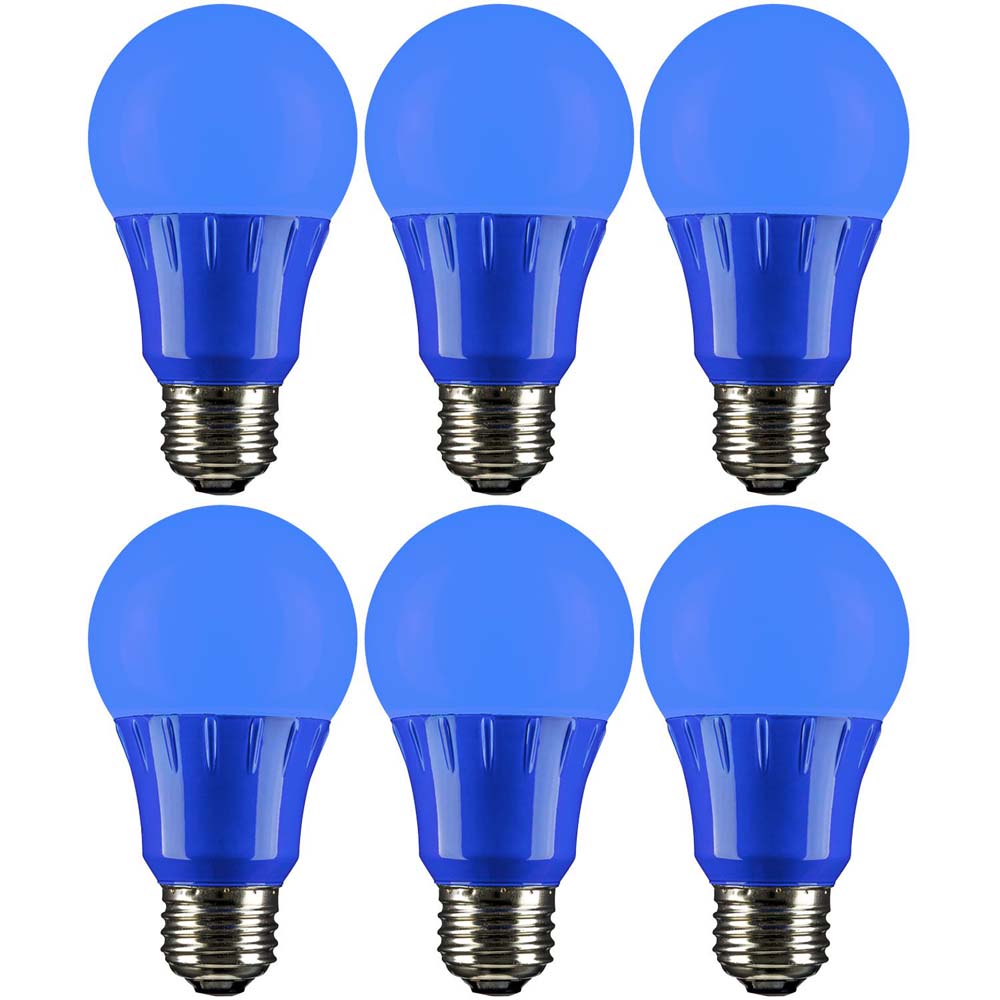 6Pk - Sunlite 3 Watt LED A19 Lamp E26 Medium Base Blue 120 Volt