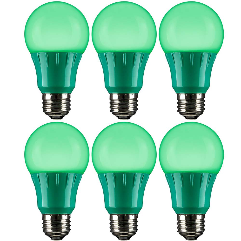 6Pk - Sunlite 3 Watt LED A19 Lamp E26 Medium Base Green 120 Volt