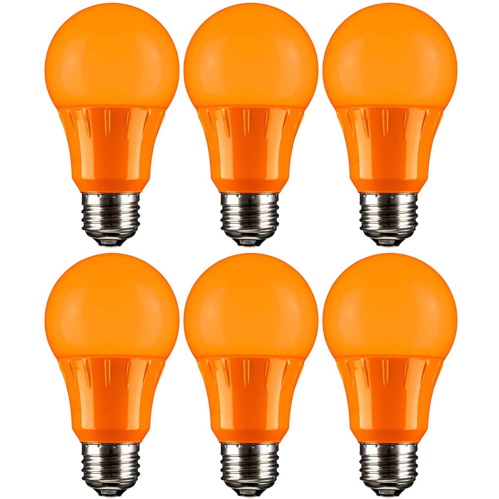 6Pk - Sunlite 3 Watt LED A19 Lamp E26 Medium Base Orange 120 Volt