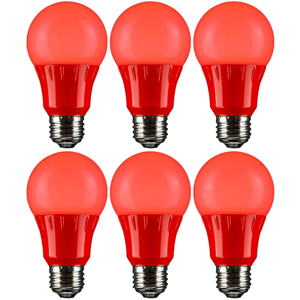 6Pk - Sunlite 3 Watt LED A19 Lamp E26 Medium Base Red 120 Volt
