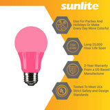 6Pk - Sunlite 4.5 Watts LED A19 Colored Red Transparent Dimmable Light Bulb - BulbAmerica