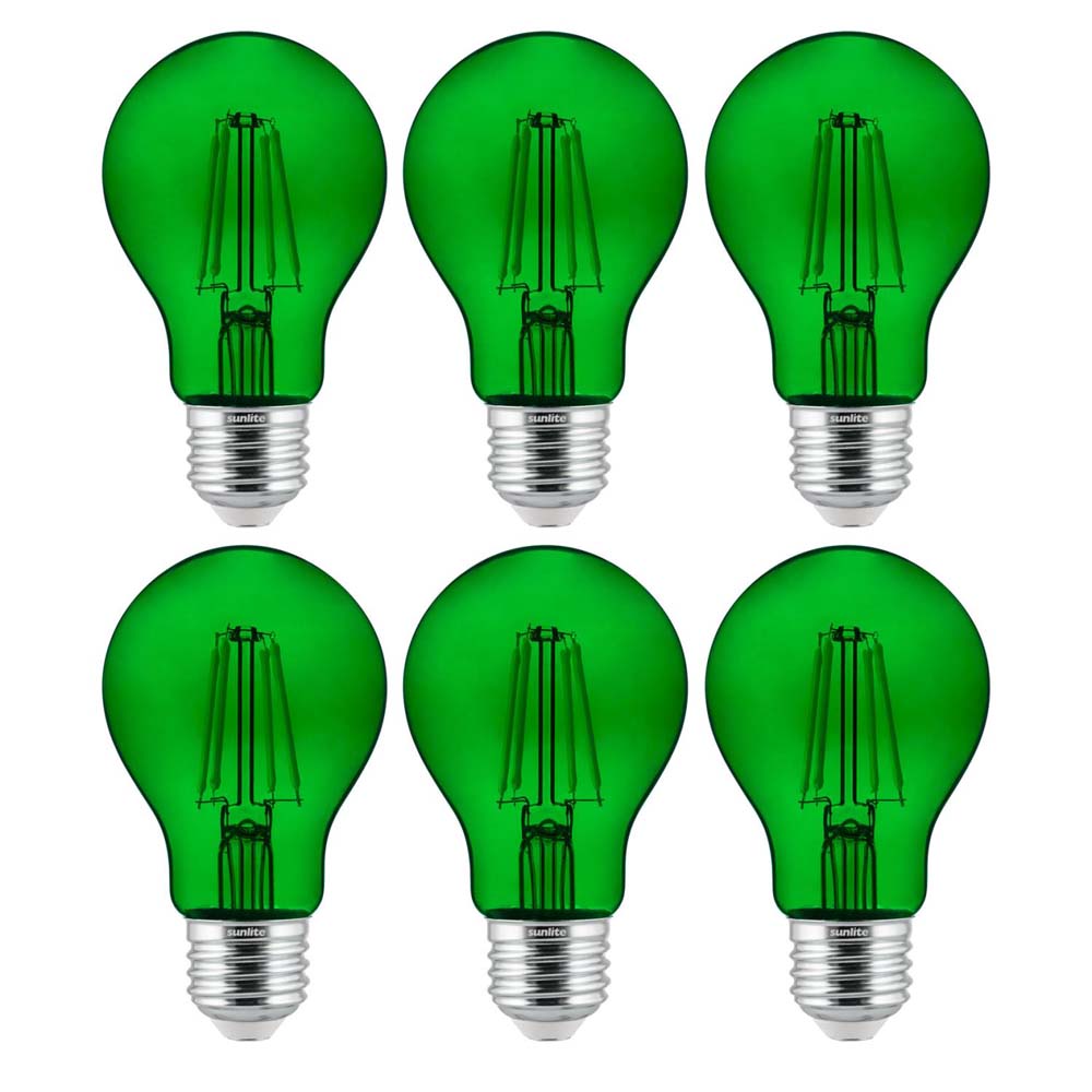 6Pk - Sunlite 4.5 Watts LED A19 Colored Green Transparent Dimmable Light Bulb