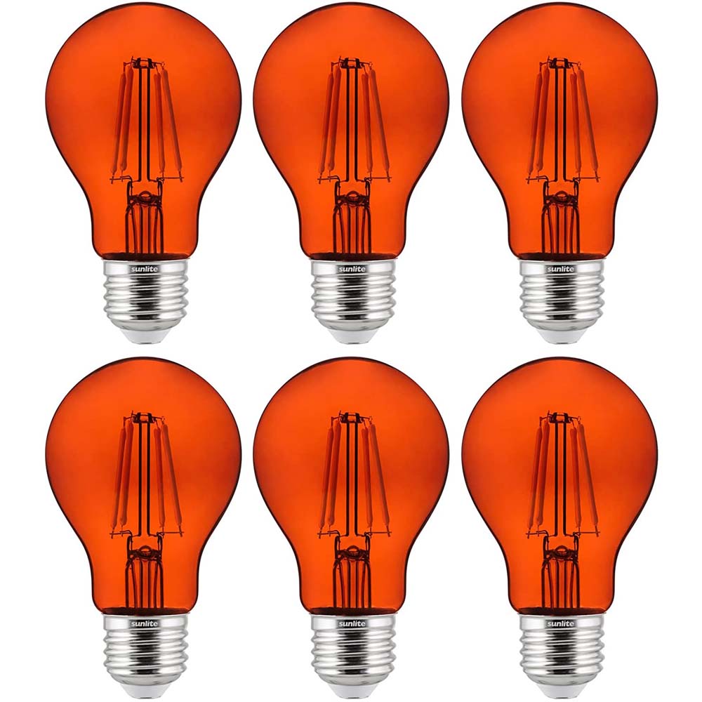 6Pk - Sunlite 4.5 Watts LED A19 Colored Orange Transparent Dimmable Light Bulb