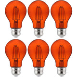 6Pk - Sunlite 4.5 Watts LED A19 Colored Orange Transparent Dimmable Light Bulb