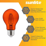 6Pk - Sunlite 4.5 Watts LED A19 Colored Orange Transparent Dimmable Light Bulb - BulbAmerica