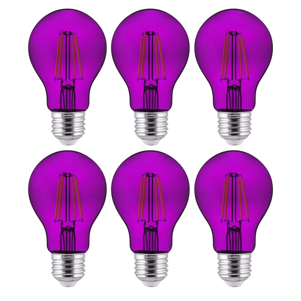 6Pk - Sunlite 4.5 Watts LED A19 Colored Purple Transparent Dimmable Light Bulb