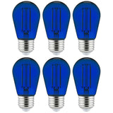 6Pk - 2 watts Blue LED Filament S14 Sign Clear Dimmable Light Bulb