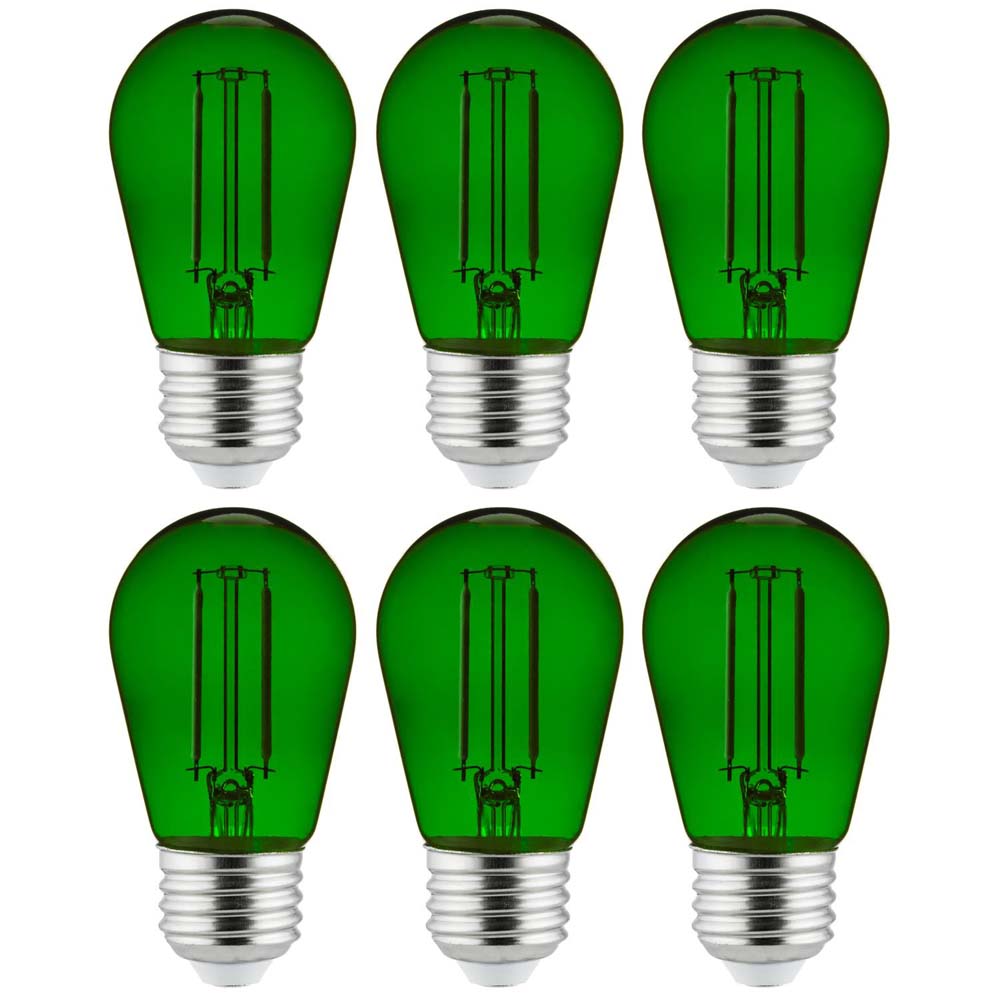 6Pk - 2 watts Green LED Filament S14 Sign Clear Dimmable Light Bulb