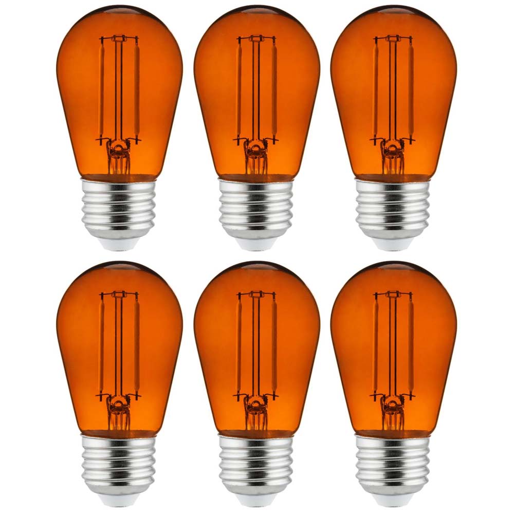 6Pk - 2 watts Orange LED Filament S14 Sign Clear Dimmable Light Bulb