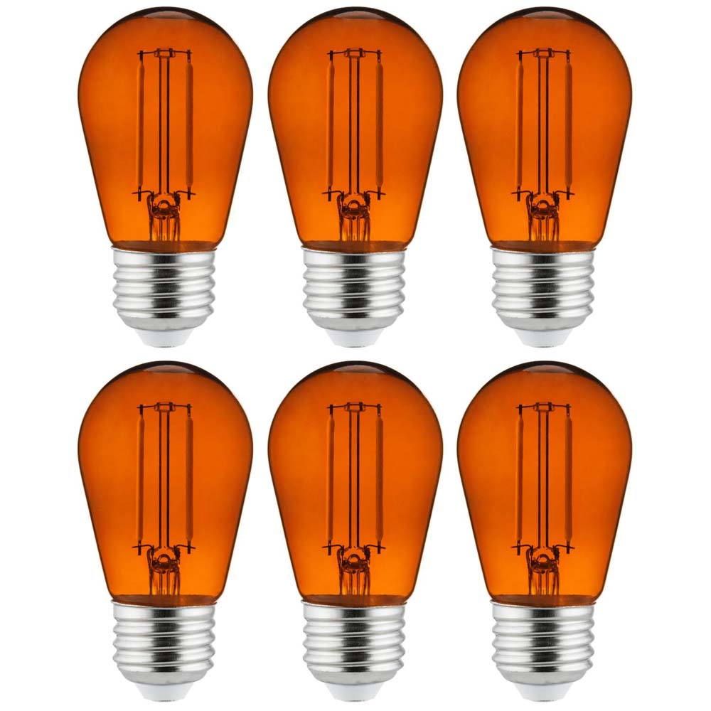6Pk - 2 watts Orange LED Filament S14 Sign Clear Dimmable Light Bulb