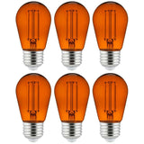 6Pk - 2 watts Orange LED Filament S14 Sign Clear Dimmable Light Bulb