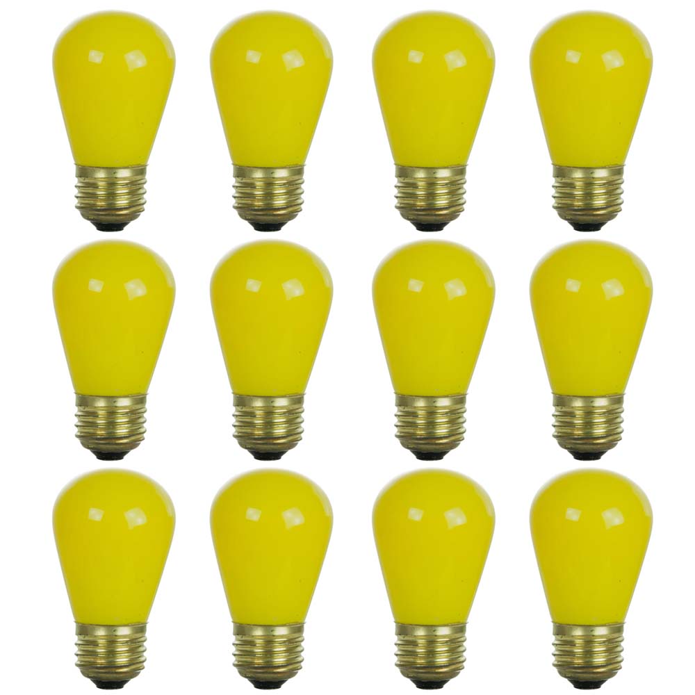 12Pk - Sunlite 11w S14 120v Ceramic Yellow Colored E26 Medium Base Lig ...