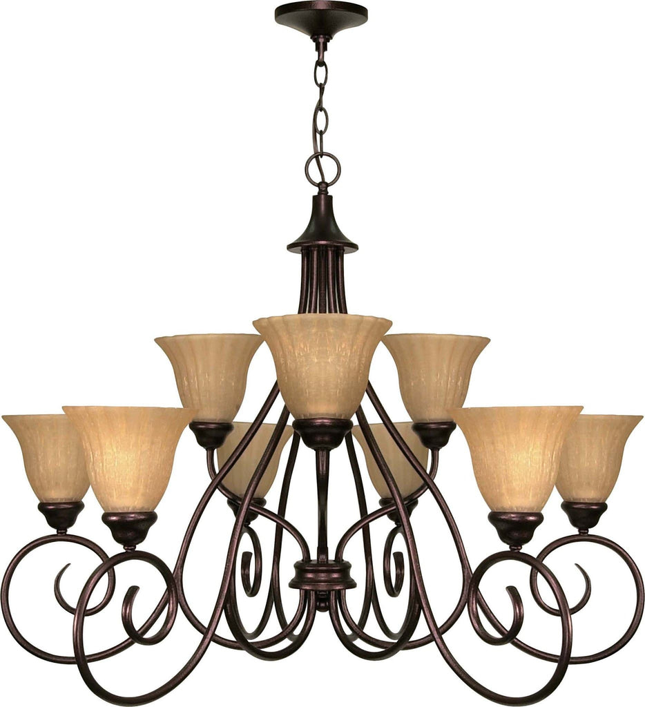 Nuvo Moulan - 9 Light  28in - Chandelier 2-Tier w/ Champagne Linen Washed Glass