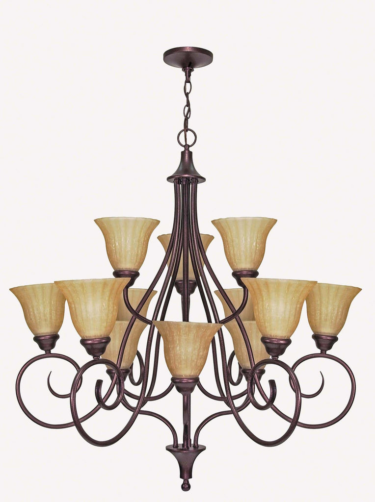 Nuvo Moulan - 12 Light - 36 inch - Chandelier - 3-Tier w/ Champagne Linen Glass