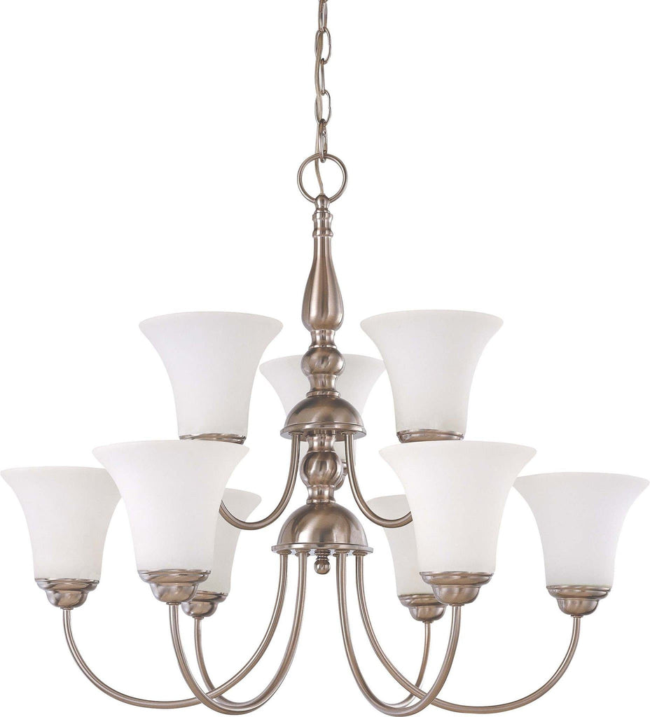 Nuvo Dupont ES - 9 light 2 Tier 27 inch Chandelier w/ Satin White Glass - 13w GU24 Lamps Included