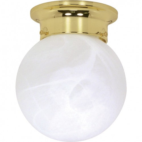 Nuvo 1-Light 6" Ball Flush Fixture w/ Alabaster Glass in Polished Brass Finish