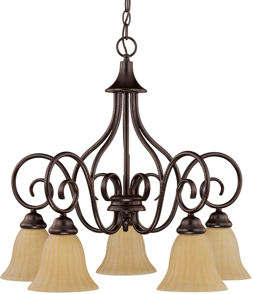 Nuvo Moulan - 5 Light Chandelier - Arms Down w/ Champagne Linen Washed Glass