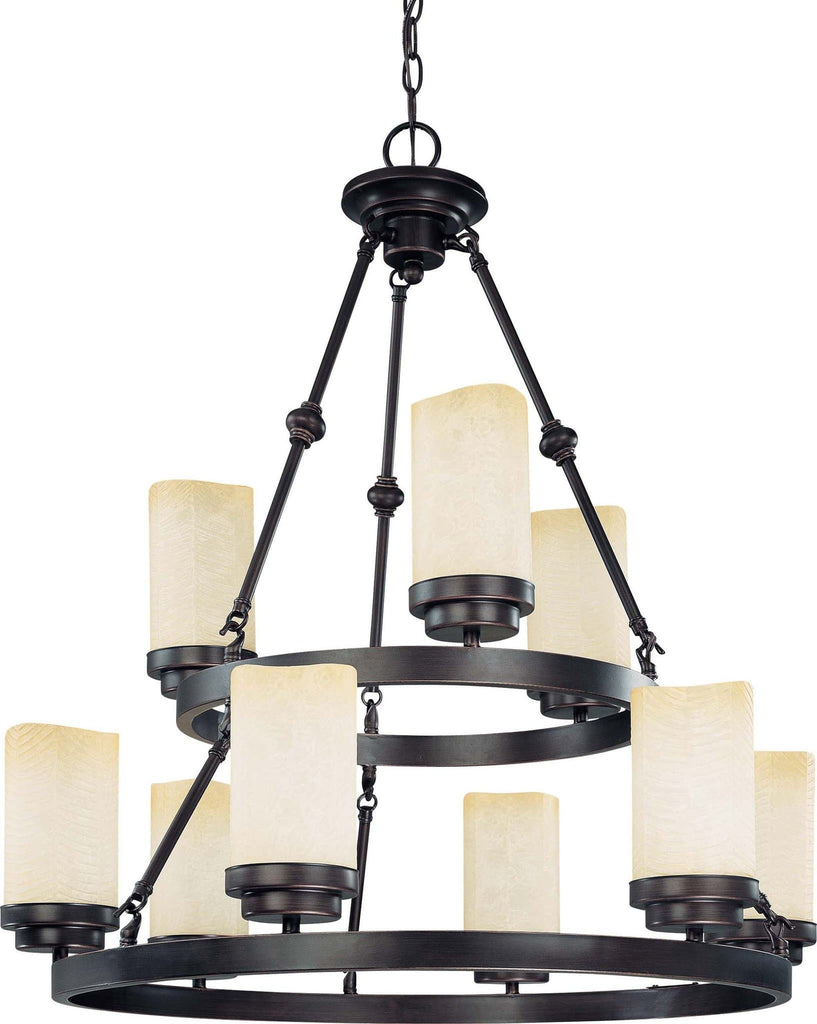 Nuvo Lucern ES - 9 Light Chandelier w/ Saddle Stone Glass - (9) 13w GU24 Lamps Included